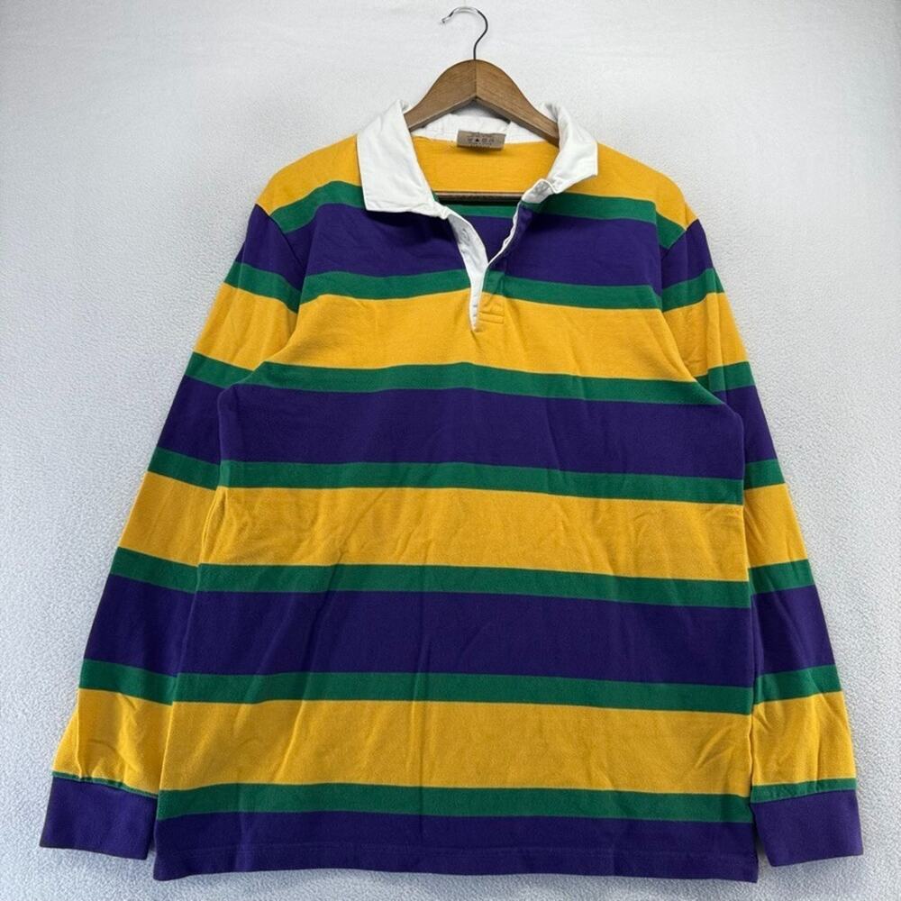 Vintage Mardi Gras Rugby Shirt Men's XL Green Yellow Purple Colorblock 90s